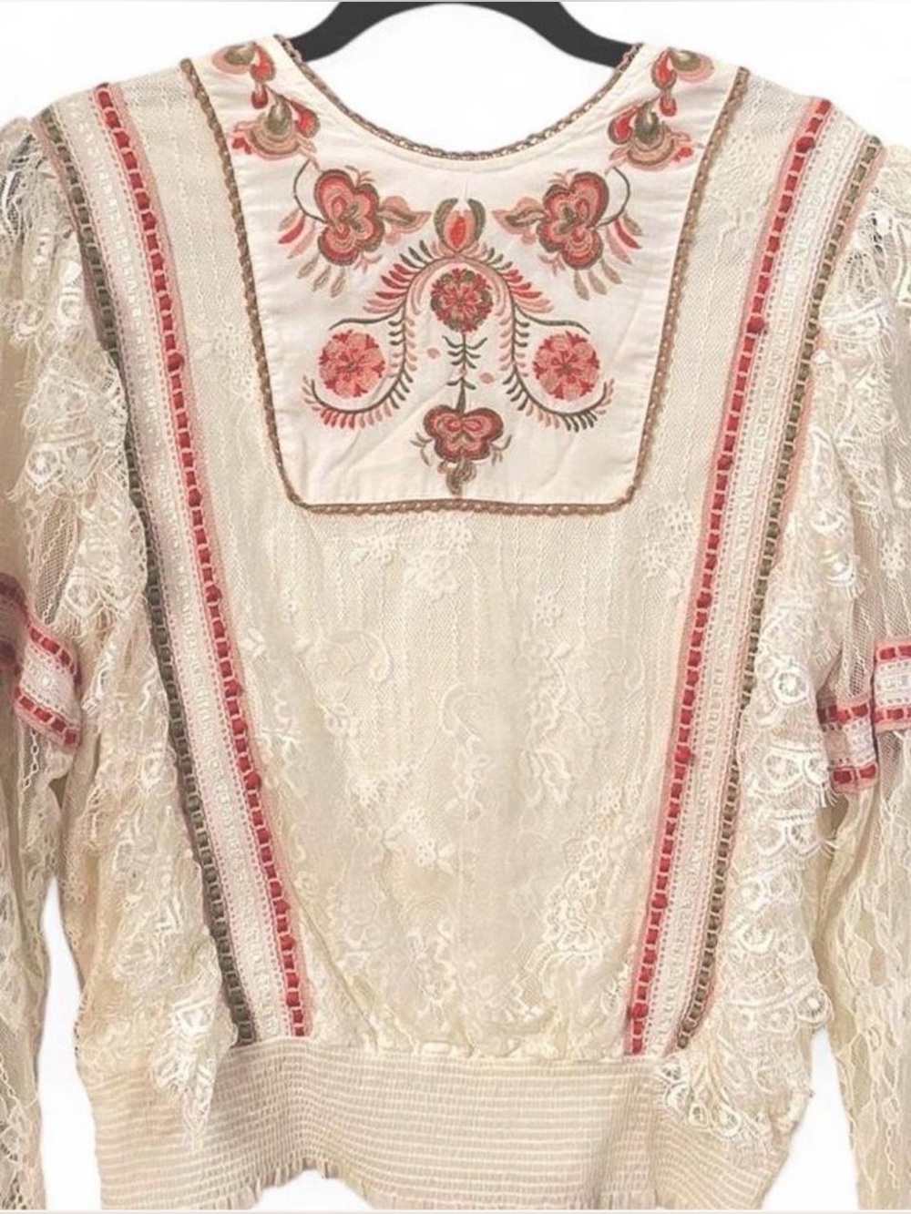 Anthropologie Bl^nk London Kiyana Lace Embroidered Blouse - Ivory Coral - Medium